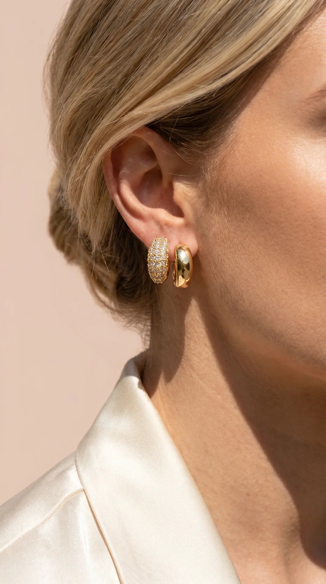 Curved Mirco Pavé Crystal Gold Plated Huggie Earrings