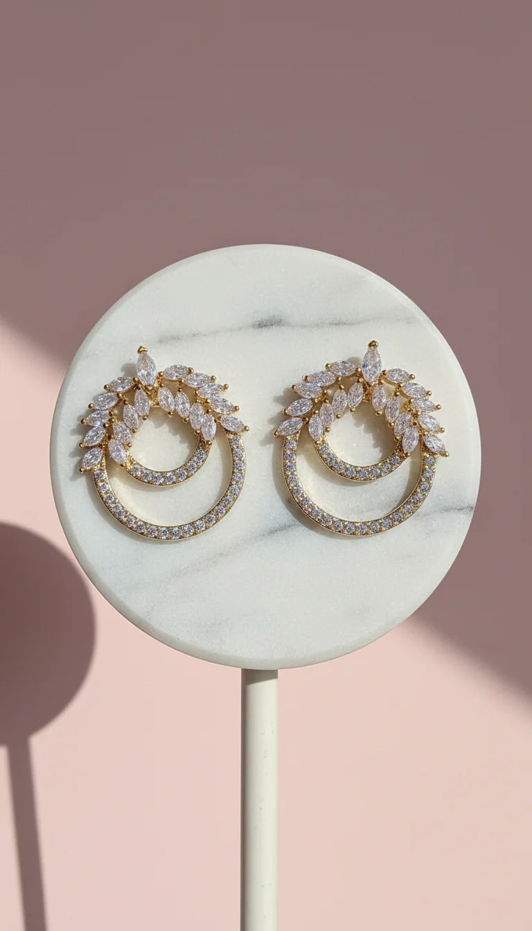 Layered Circular Crystal Stud Earrings