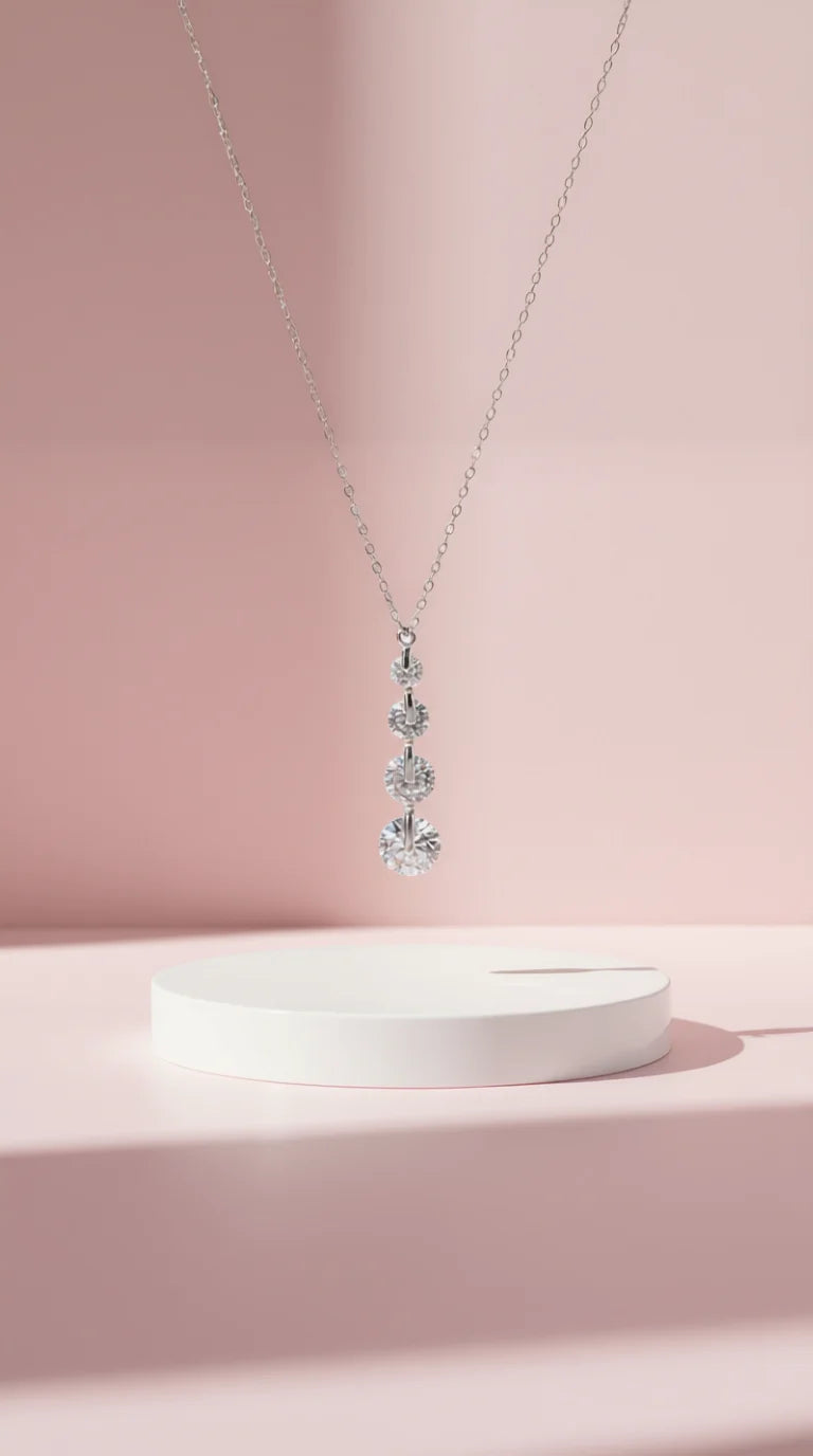 Layered Circular Link Crystal Pendant Necklace