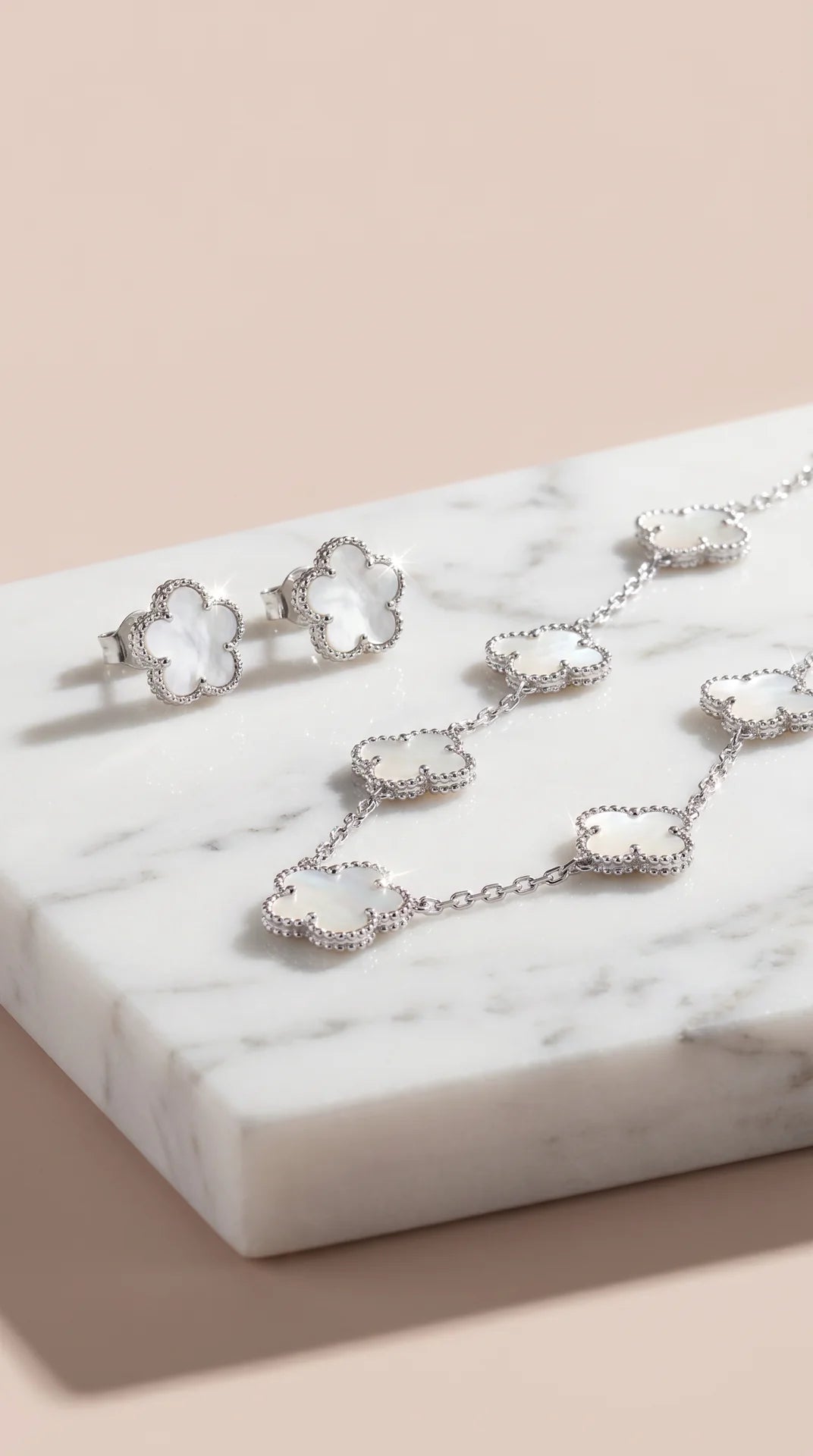 Clover Necklace, Bracelet & Earrings Stainless Steel Set