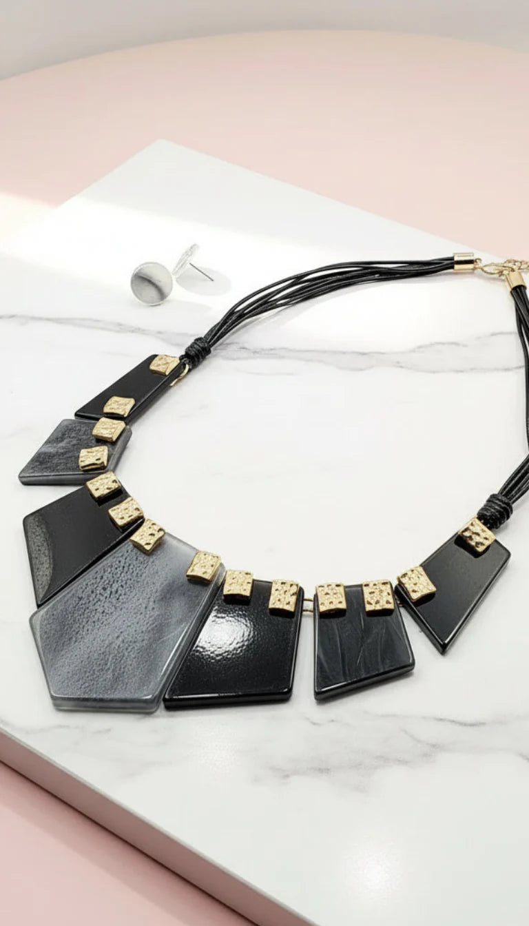 Black Acrylic Statement Necklace & Earrings Set