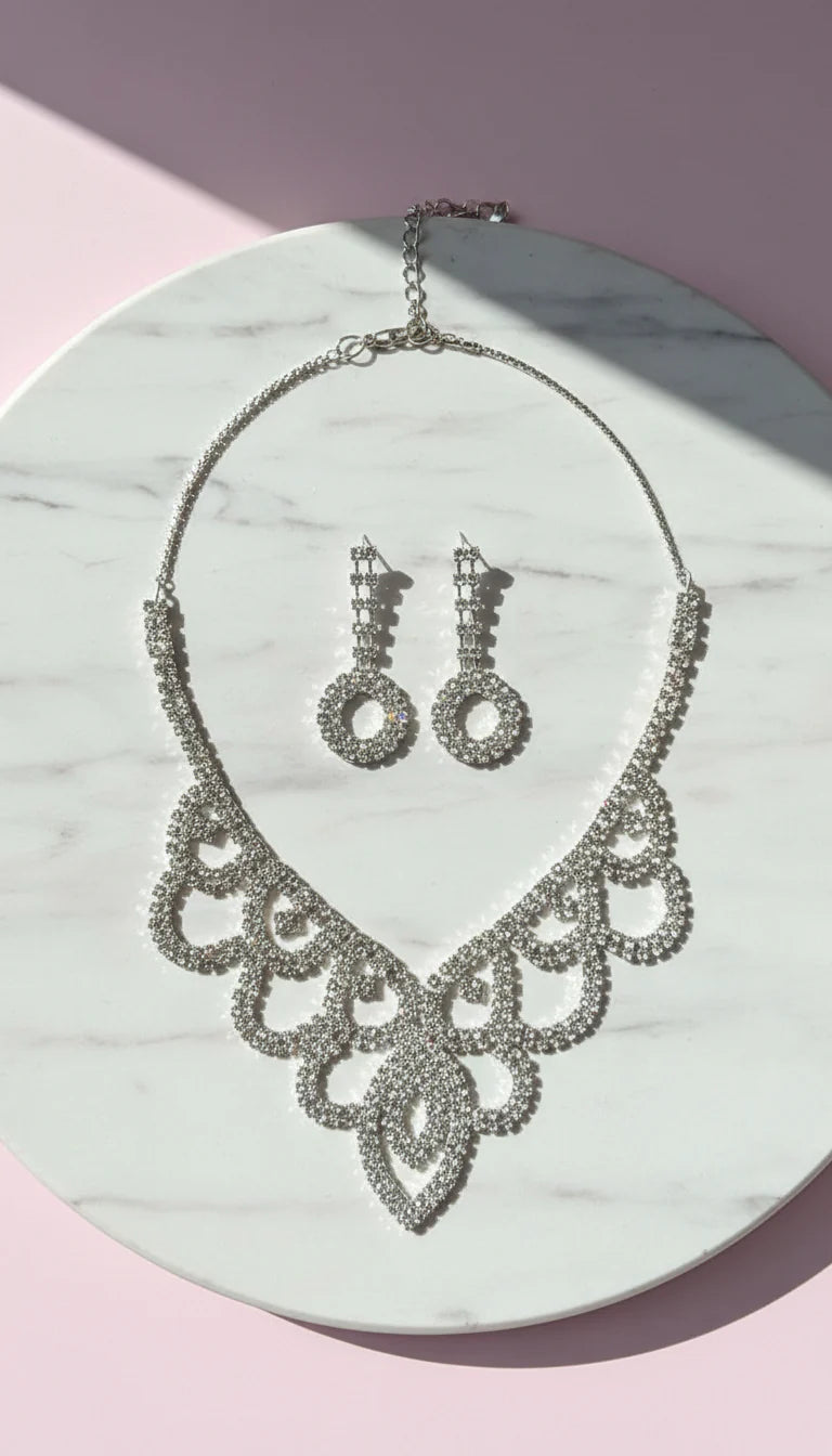 Crystal Layered Statement Necklace & Earrings Set