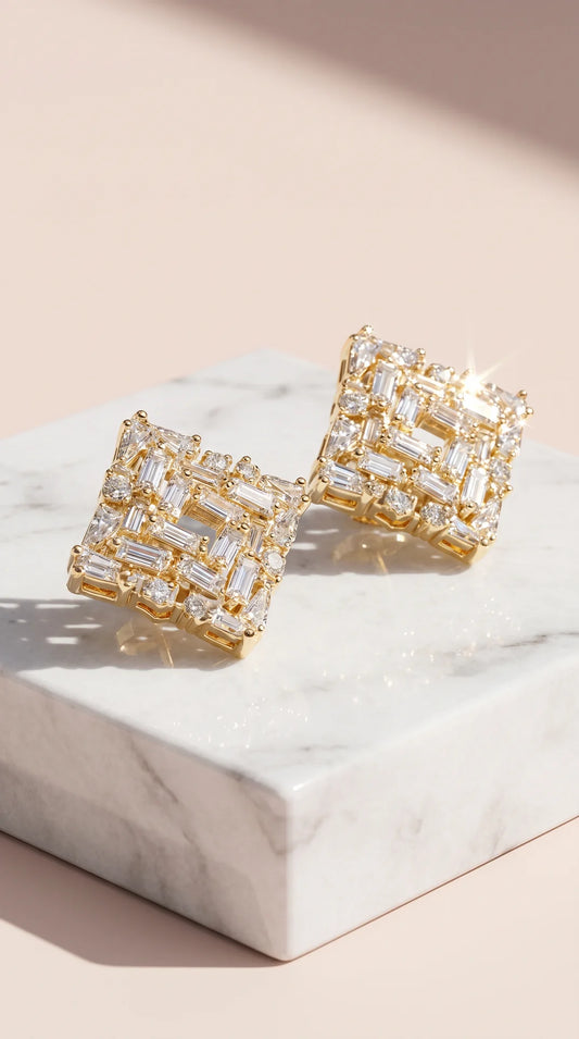 Square Baguette Cut Crystal Stud Earrings