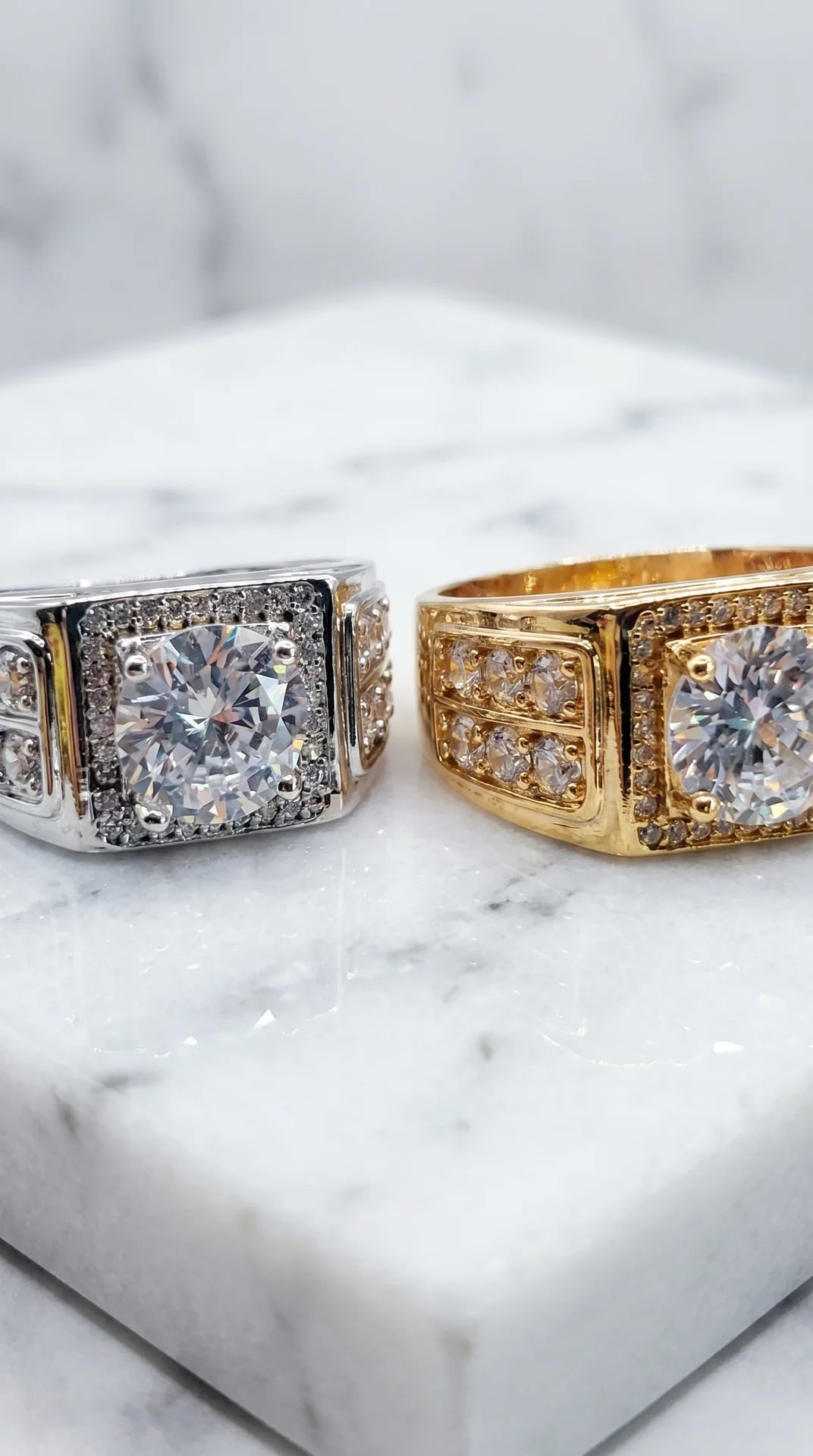 Men’s Stainless Steel Square Crystal Statement Ring