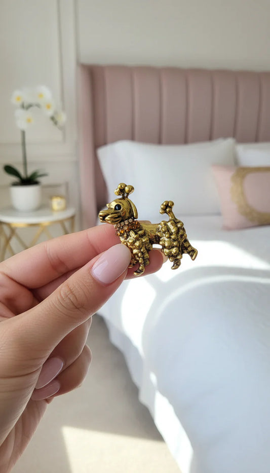 Crystal Collar Poodle Dog Pin Statement Brooch