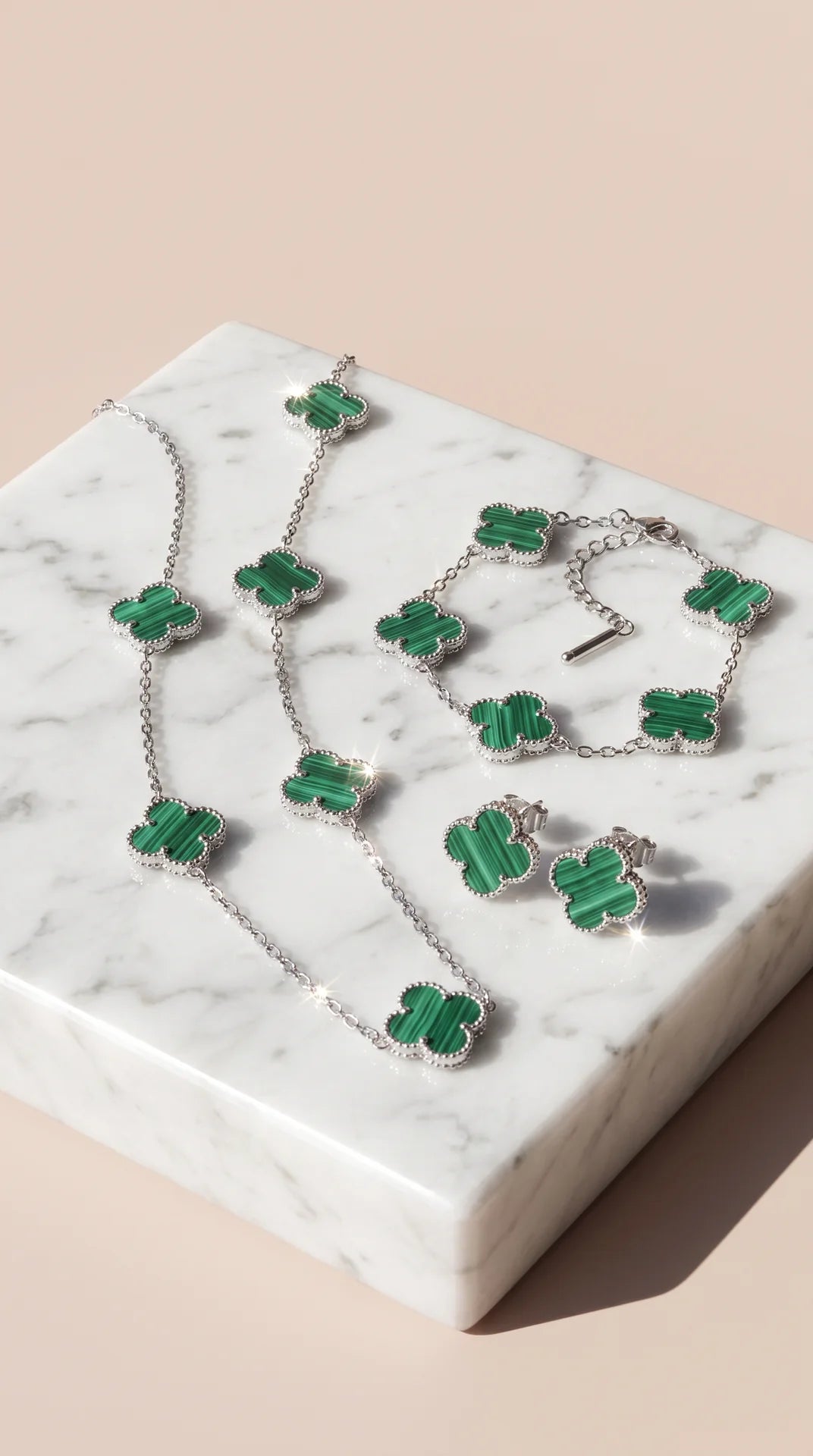 Clover Necklace, Bracelet & Earrings Stainless Steel Set