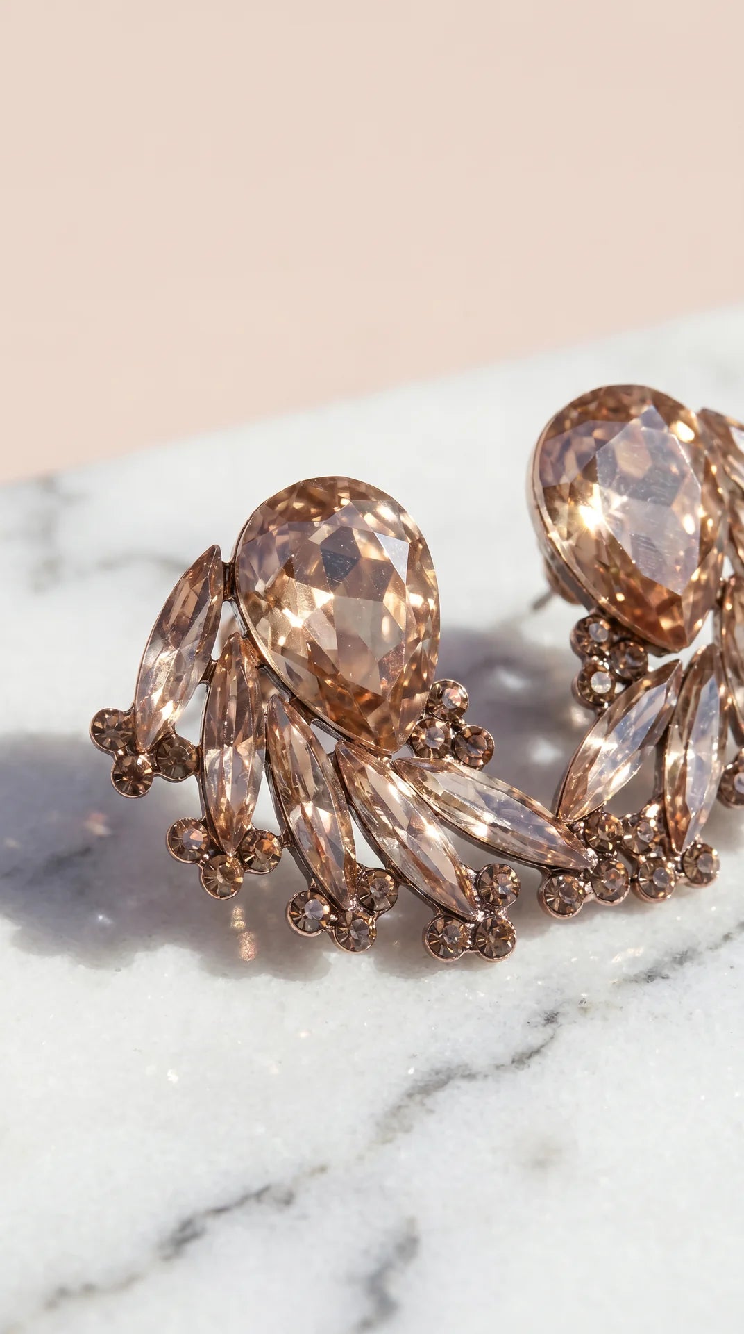 Tear Drop Curved Crystal Stud Earrings