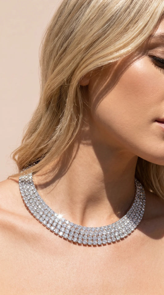 Tennis Crystal Choker Necklace & Earrings Set