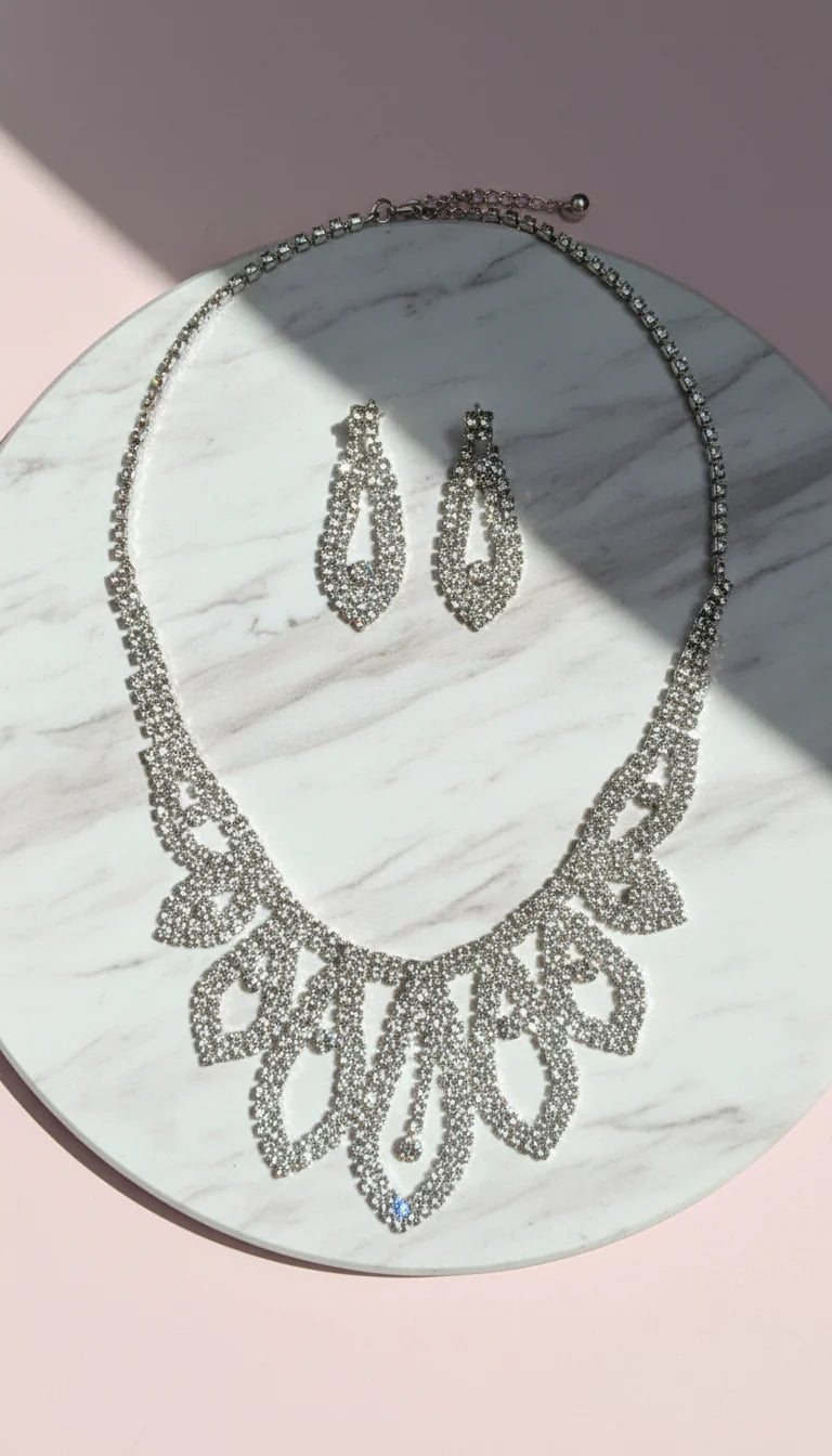Crystal Teardrop Cascade Statement Necklace & Earrings Set