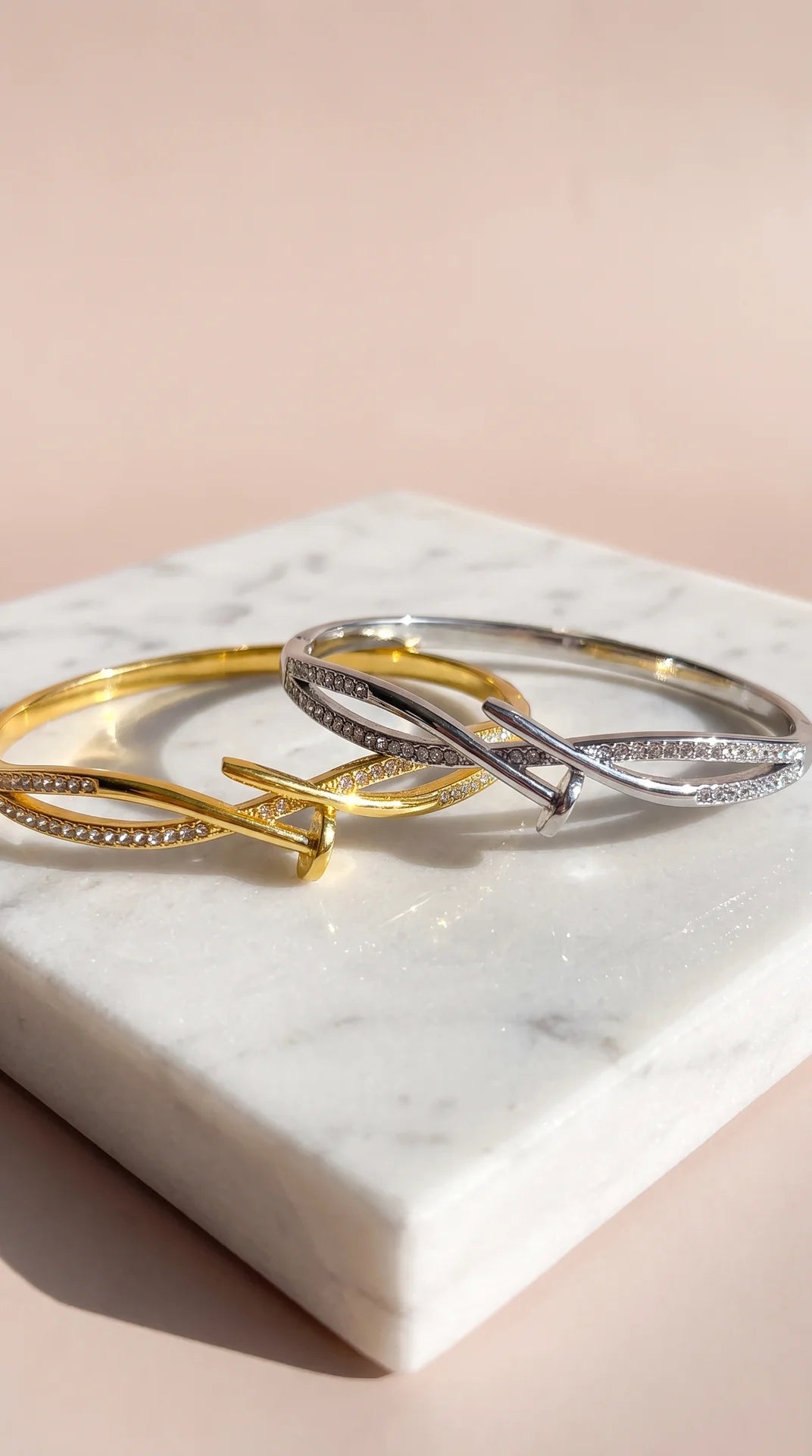 Twisted Crystal Gold Plated Nail Bangle