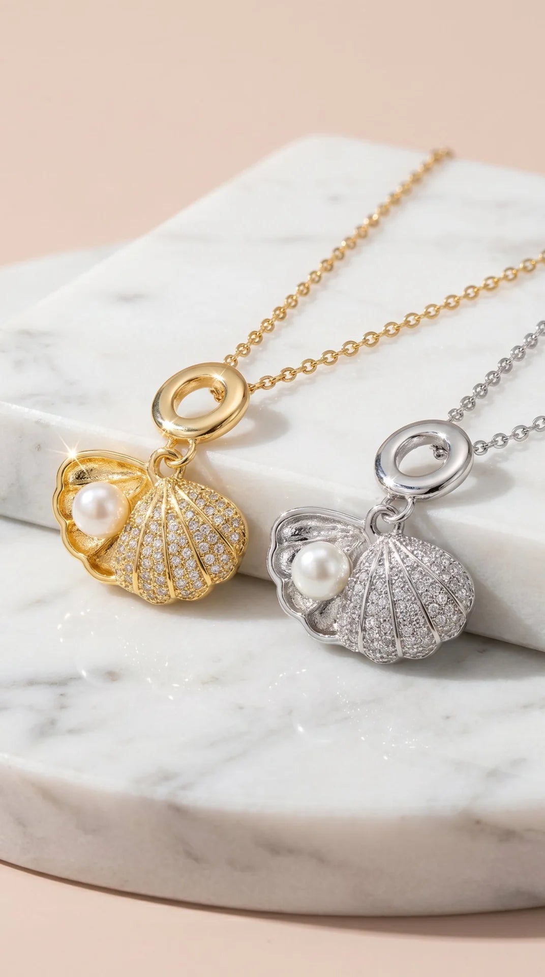 Sea Shell & Pearl Gold Plated Pendant Necklace