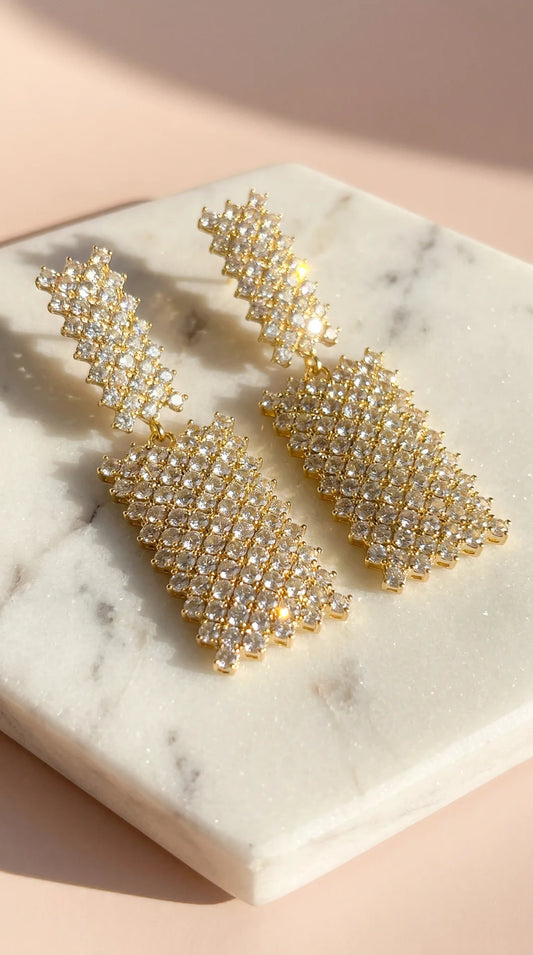 Oblong Layered Drop & Dangle Crystal Earrings