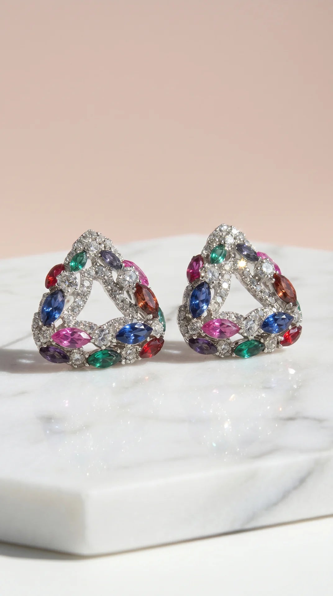 Geometric Triangular Crystal Stud Earrings
