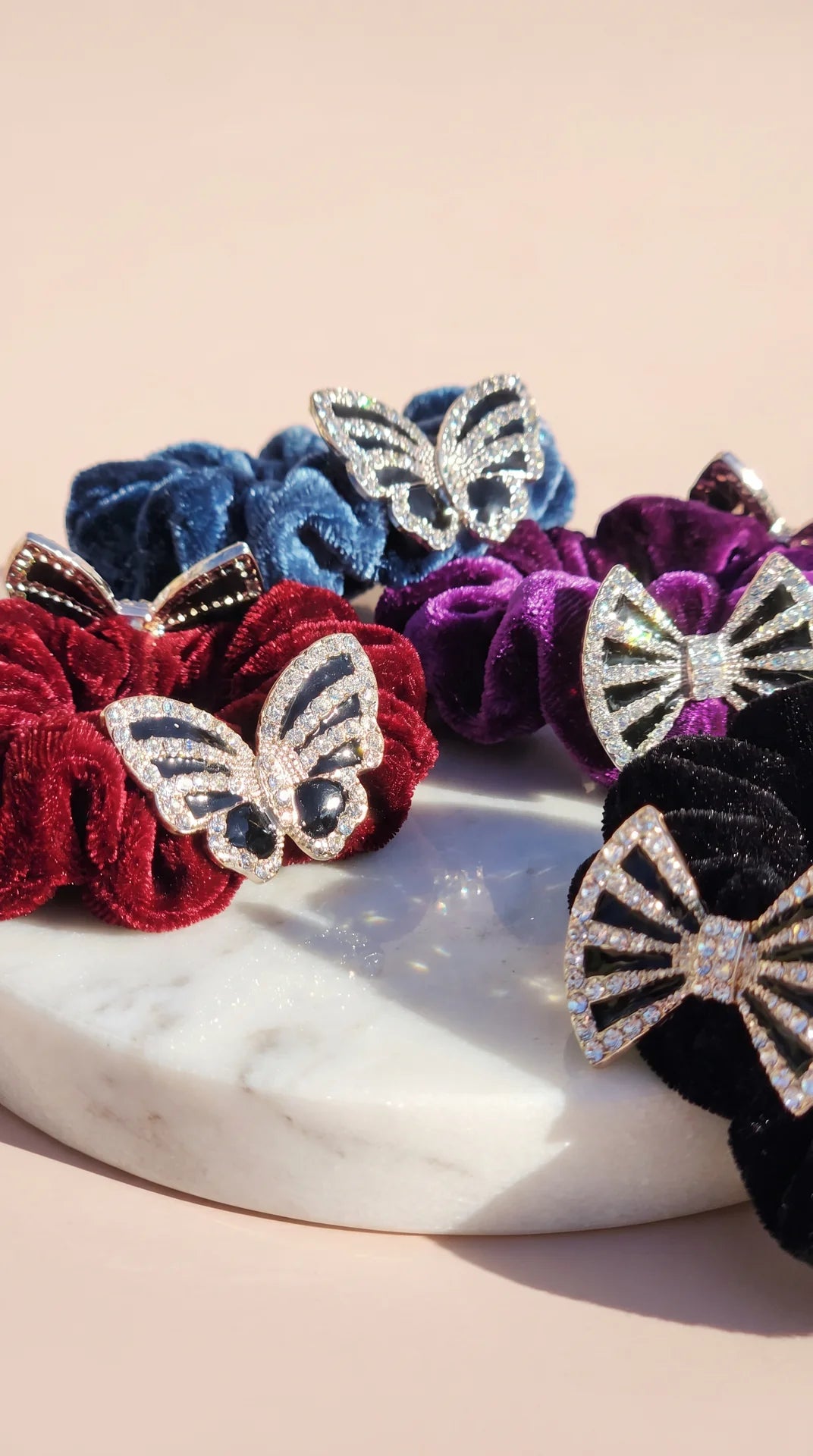 Pack of 100 Velvet Mixed Crystal Scrunchie Hair Bobbles