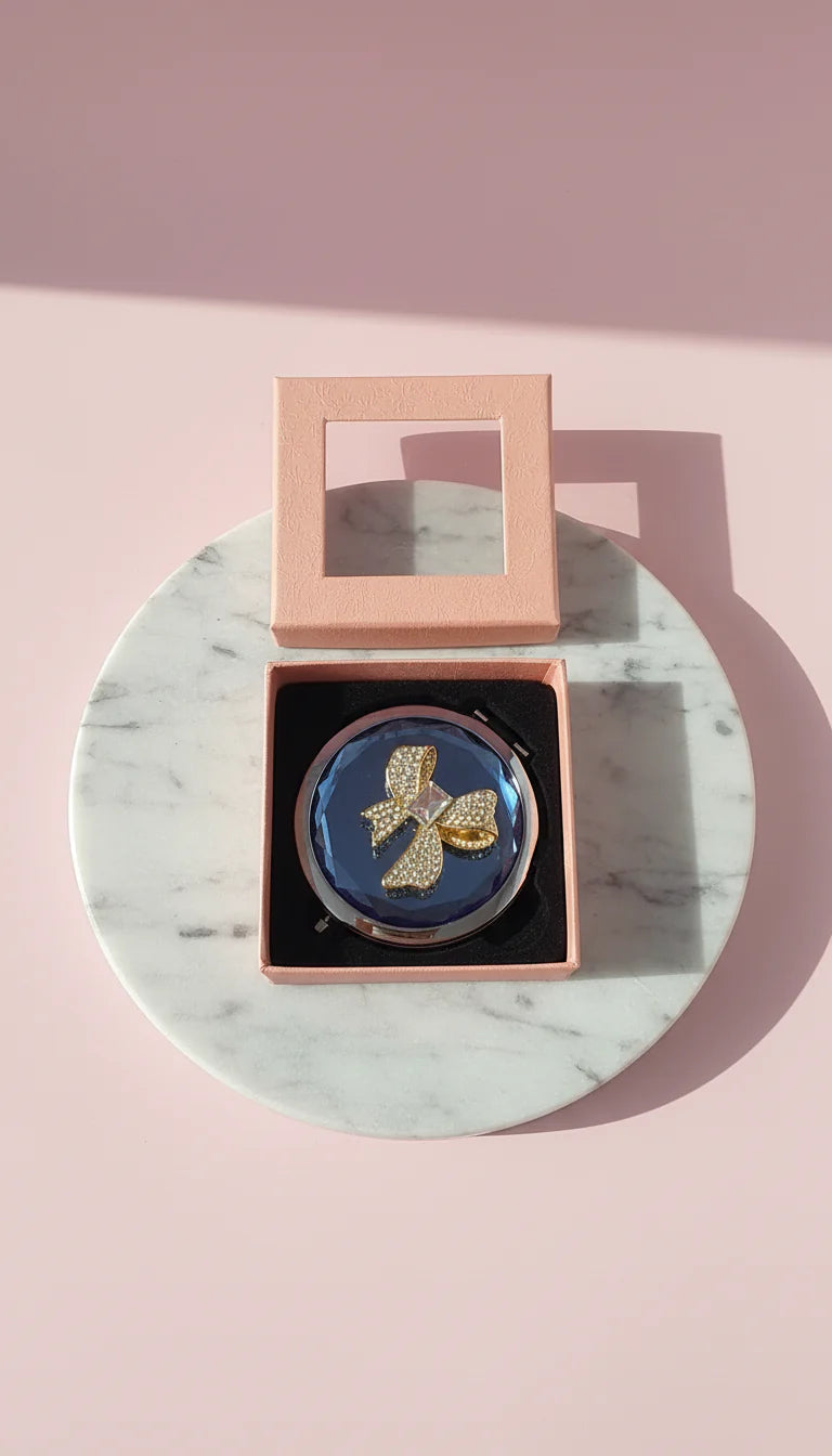 Crystal Bow Compact Mirror With Gift Box