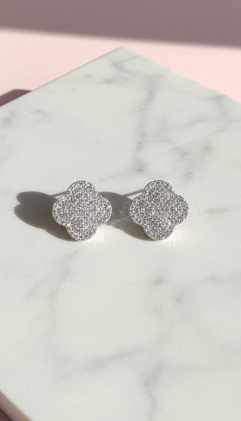 Clover Pavé Crystal Stud Earrings