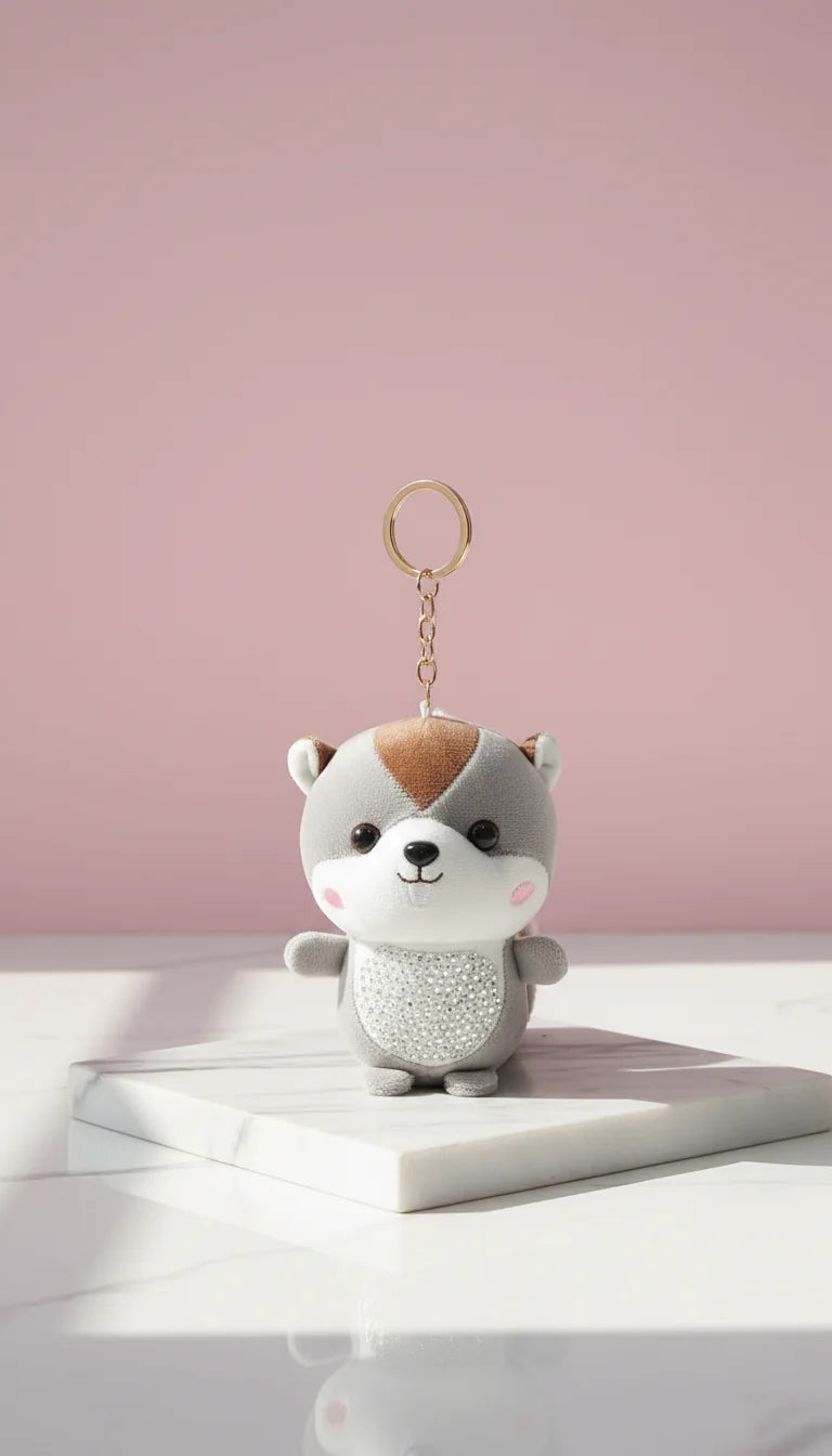 Plush Crystal Squirrel Keyring Charm Fluffy Tail Bag Charm Keychain