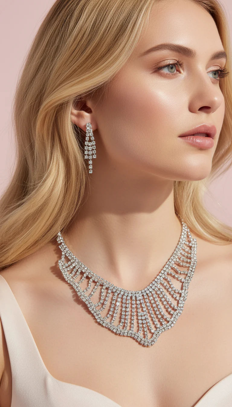 Waterfall Statement Crystal Necklace & Earrings Set