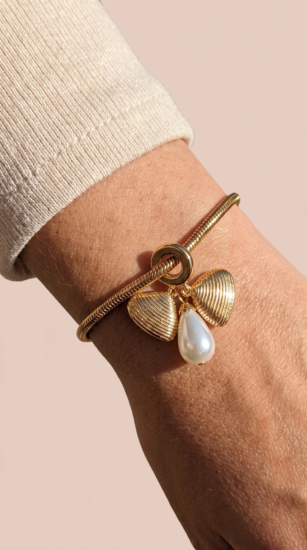 Seashell & Pearl Gold Plated Charm Bracelet