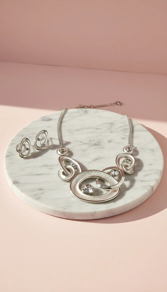 Abstract Oval Crystal Necklace & Earrings Set