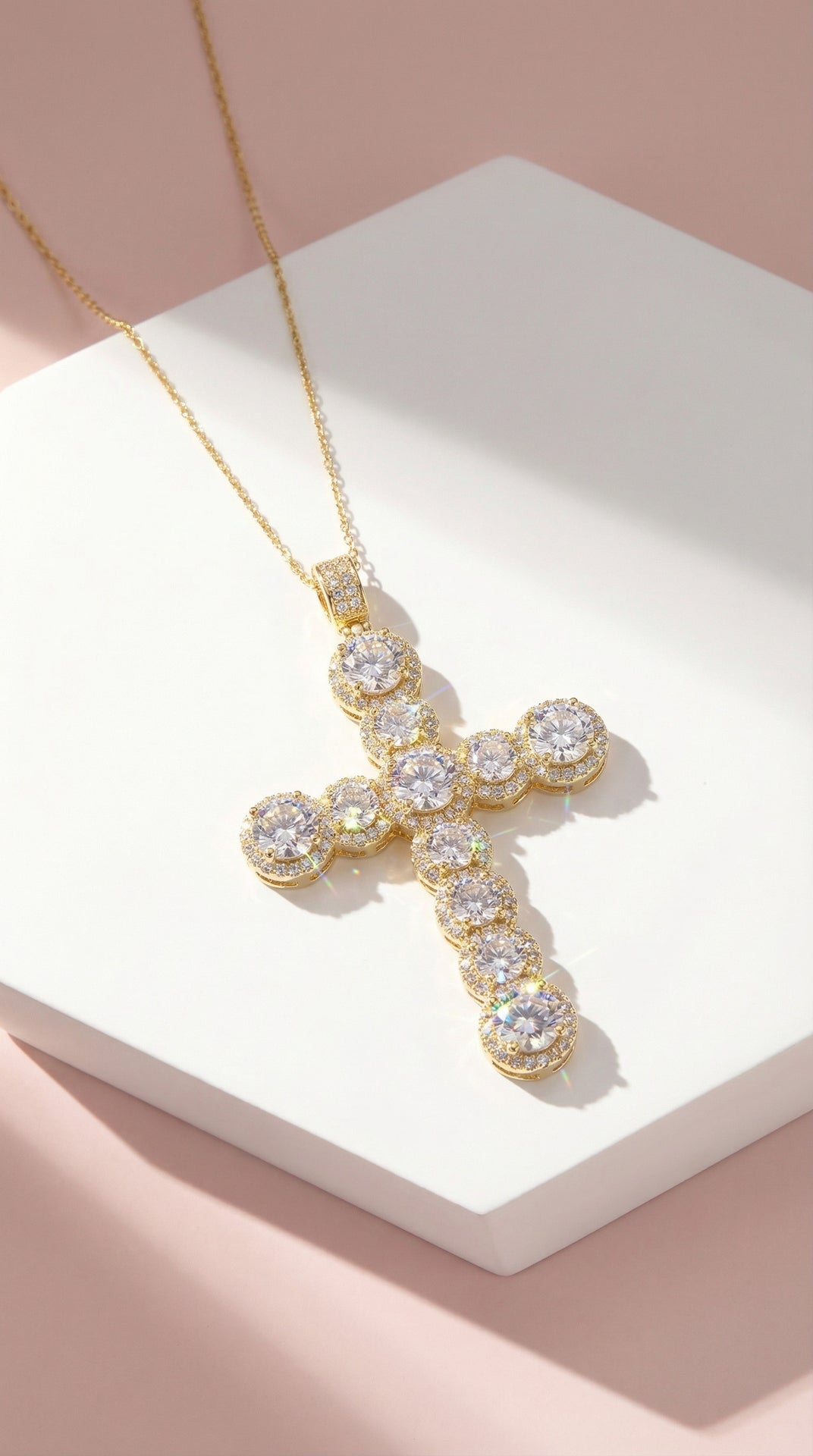Iridescent Rainbow Crystal Cross Necklace