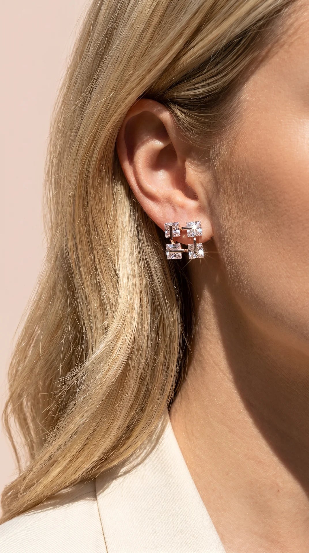 Hollow Square Cut Crystal Stud Earrings