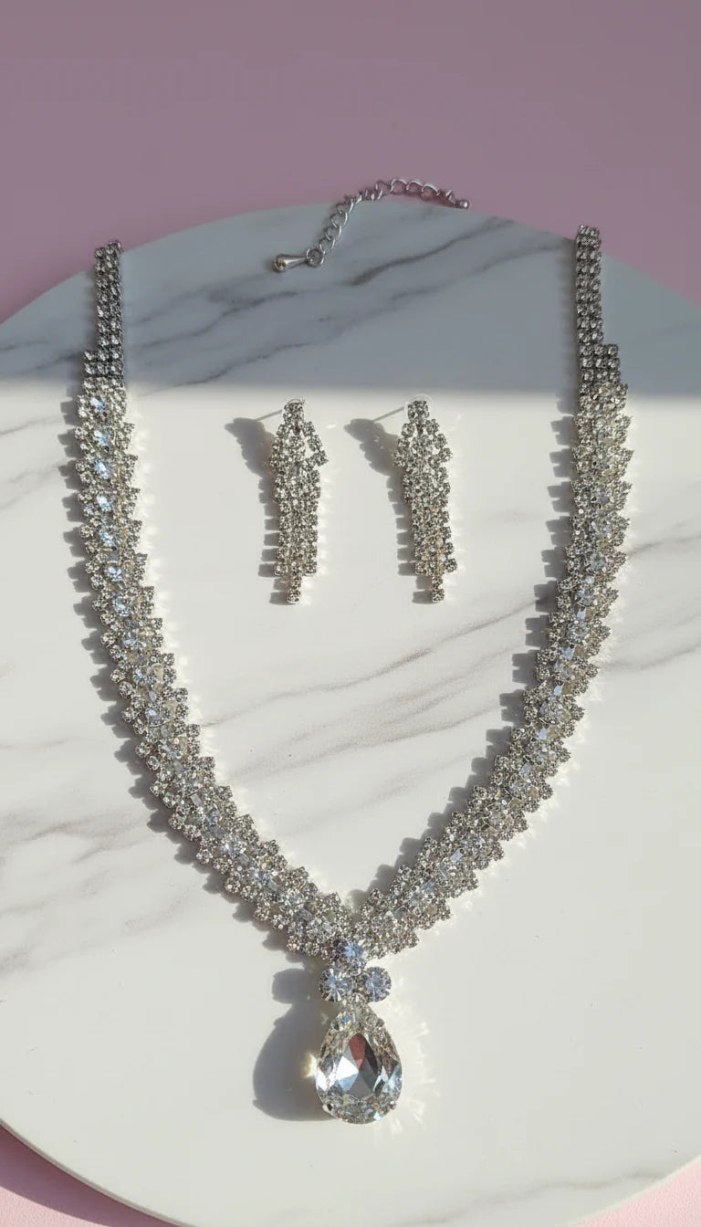 Teardrop Statement Crystal Necklace & Earrings Set
