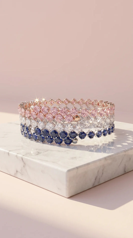Stretchy Square Cut Crystal Free Size Bracelet Cuff