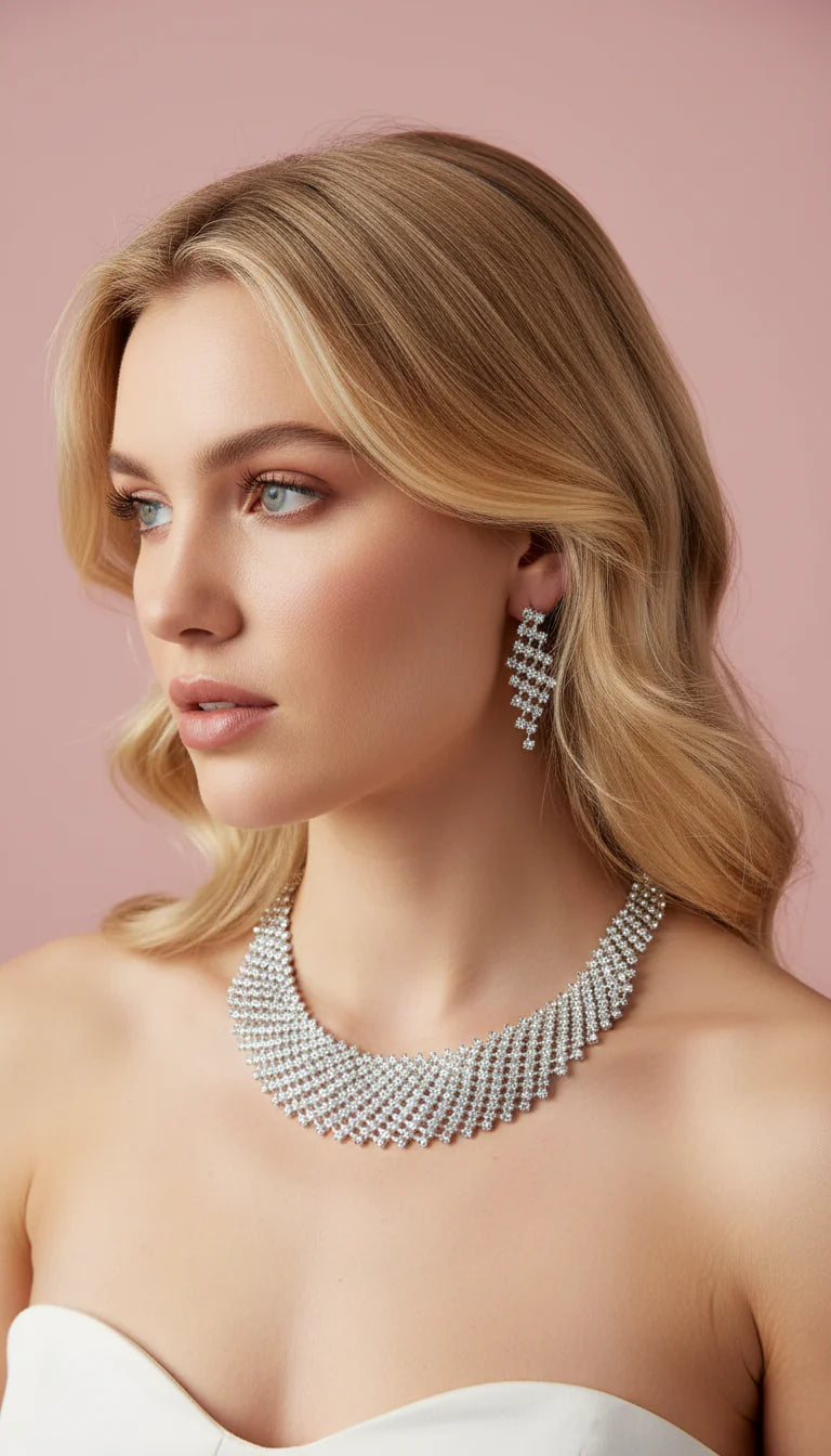 Tennis Collar Crystal Statement Necklace & Earrings Set