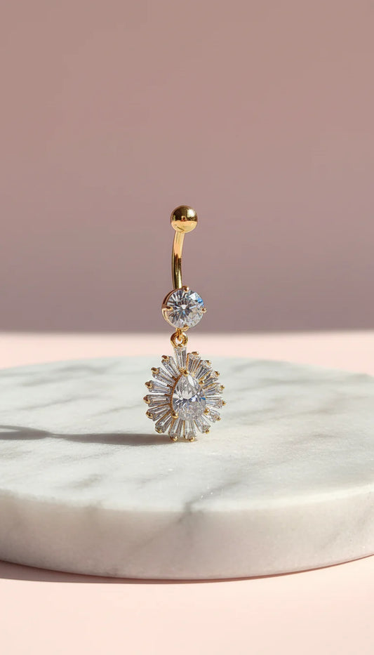Teardrop Gold Plated Waterproof Stainless Steel Crystal Belly Bar