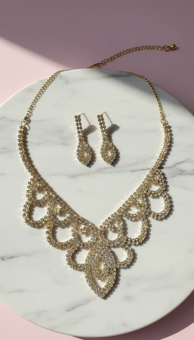 Crystal Layered Statement Necklace & Earrings Set