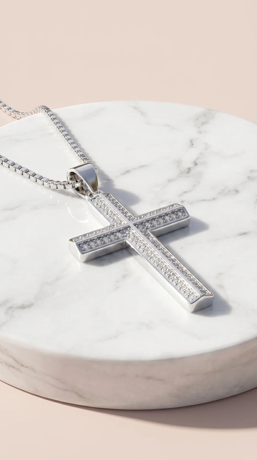 Structured Crystal Cross Symbolic Necklace Pendant