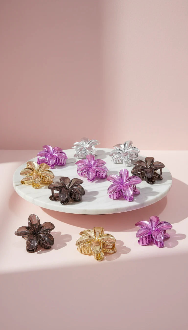 Metallic Flower Hair Clamps Pack of 12