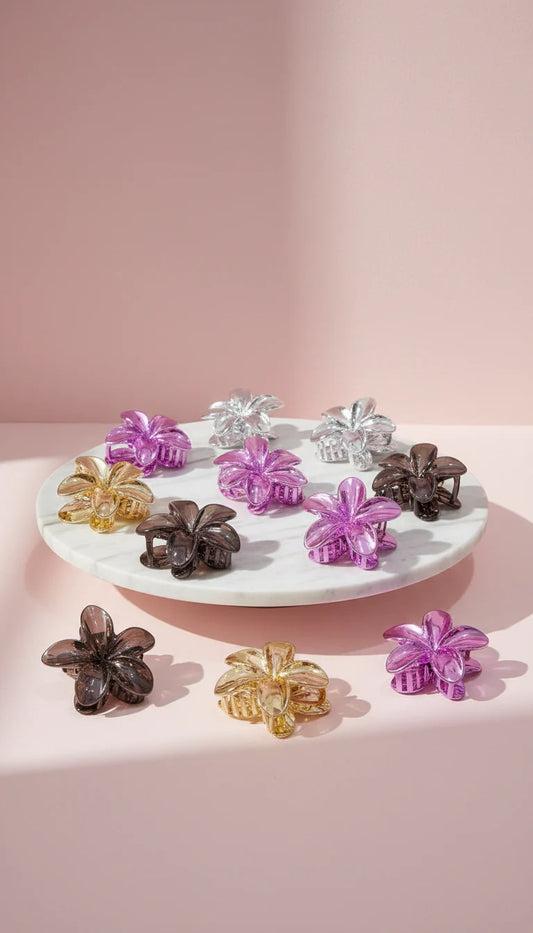 Metallic Flower Hair Clamps Pack of 12