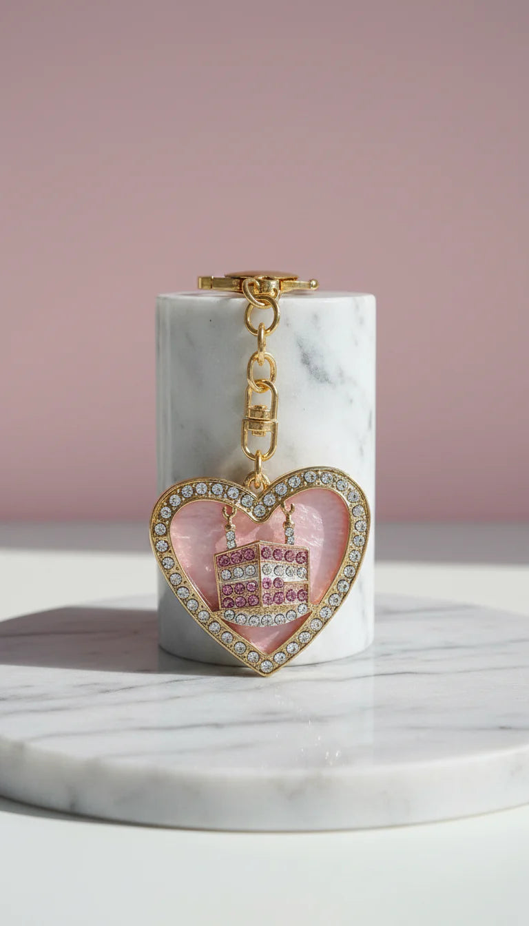 Kaaba Heart Islamic Crystal Key Ring & Bag Charm