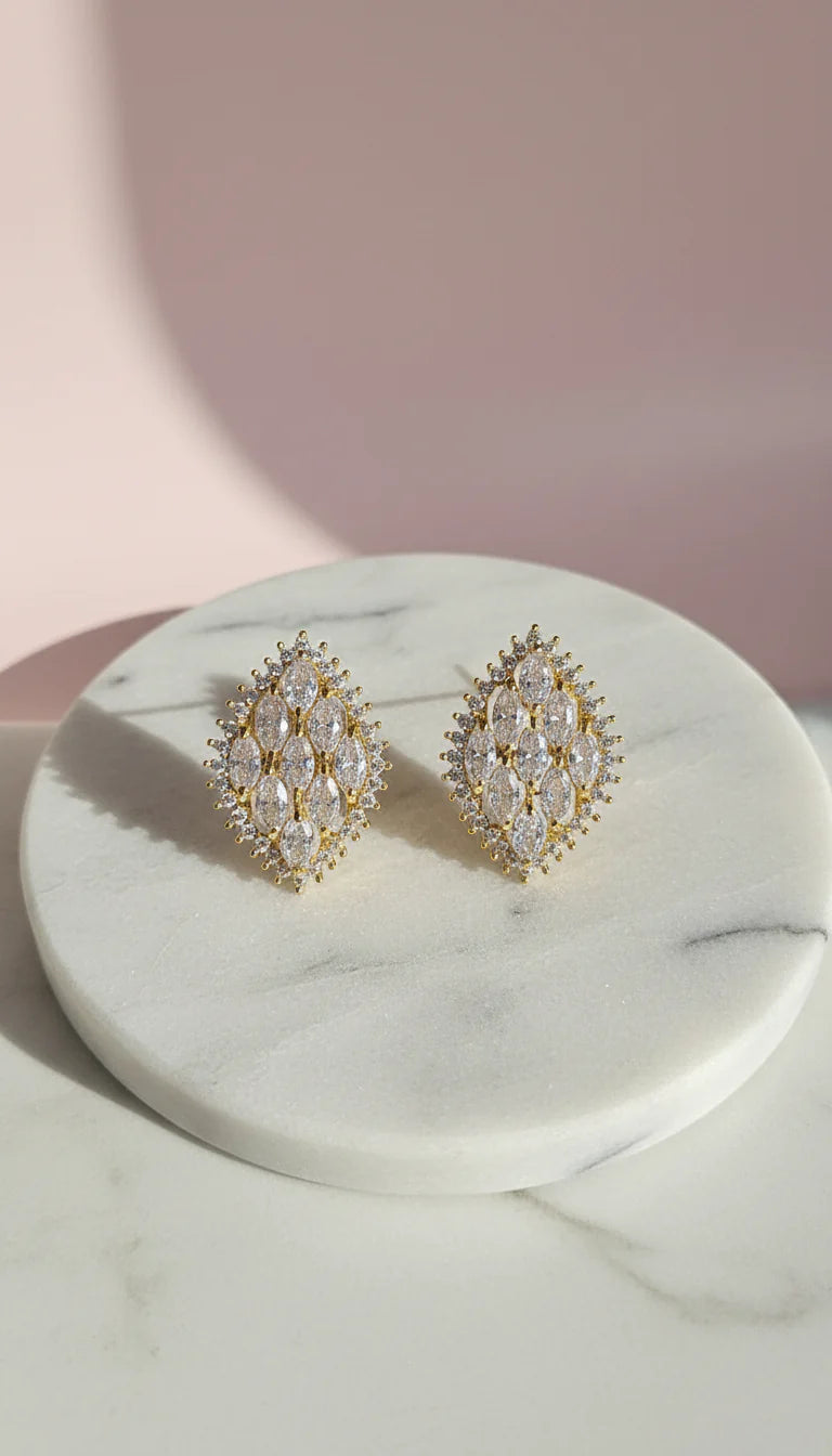 Curved Oval Crystal Stud Earrings