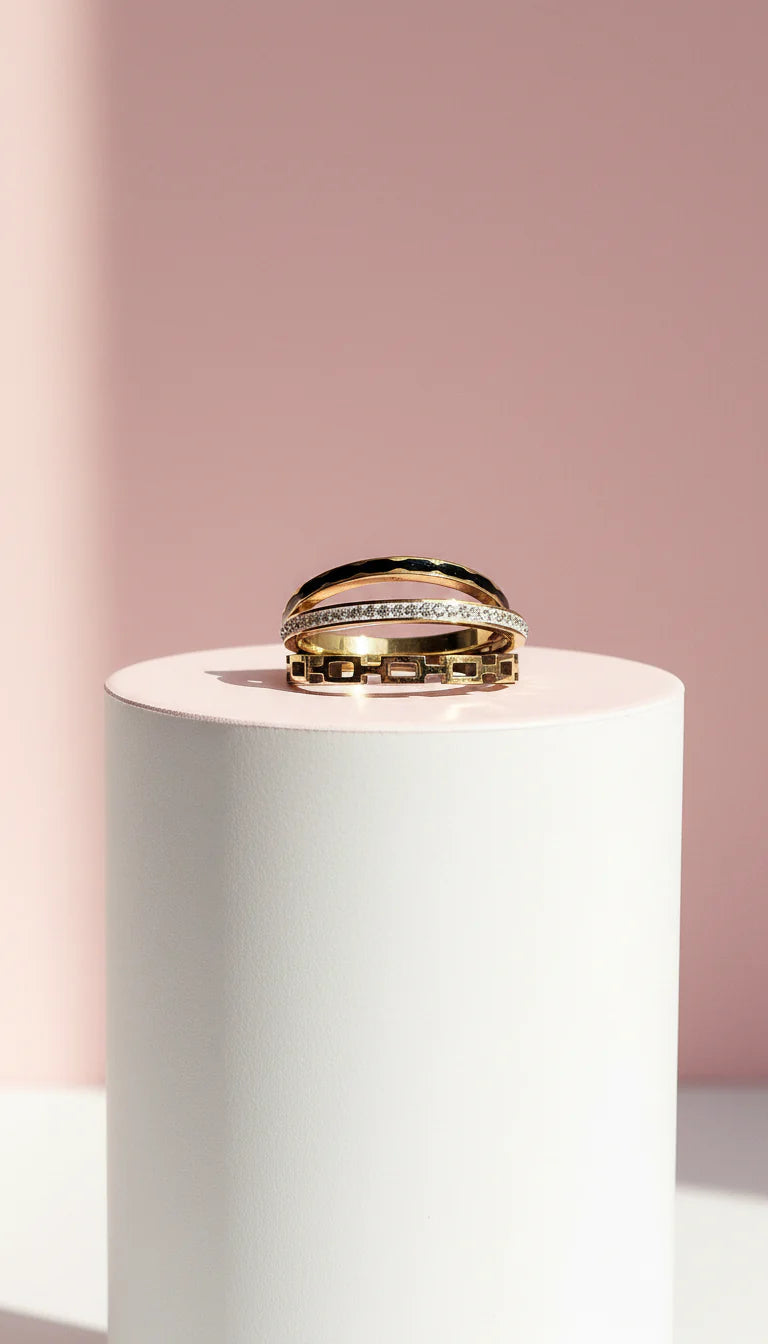 Waterproof Pack Of 24 Gold Plated Black Crystal Stacking Rings