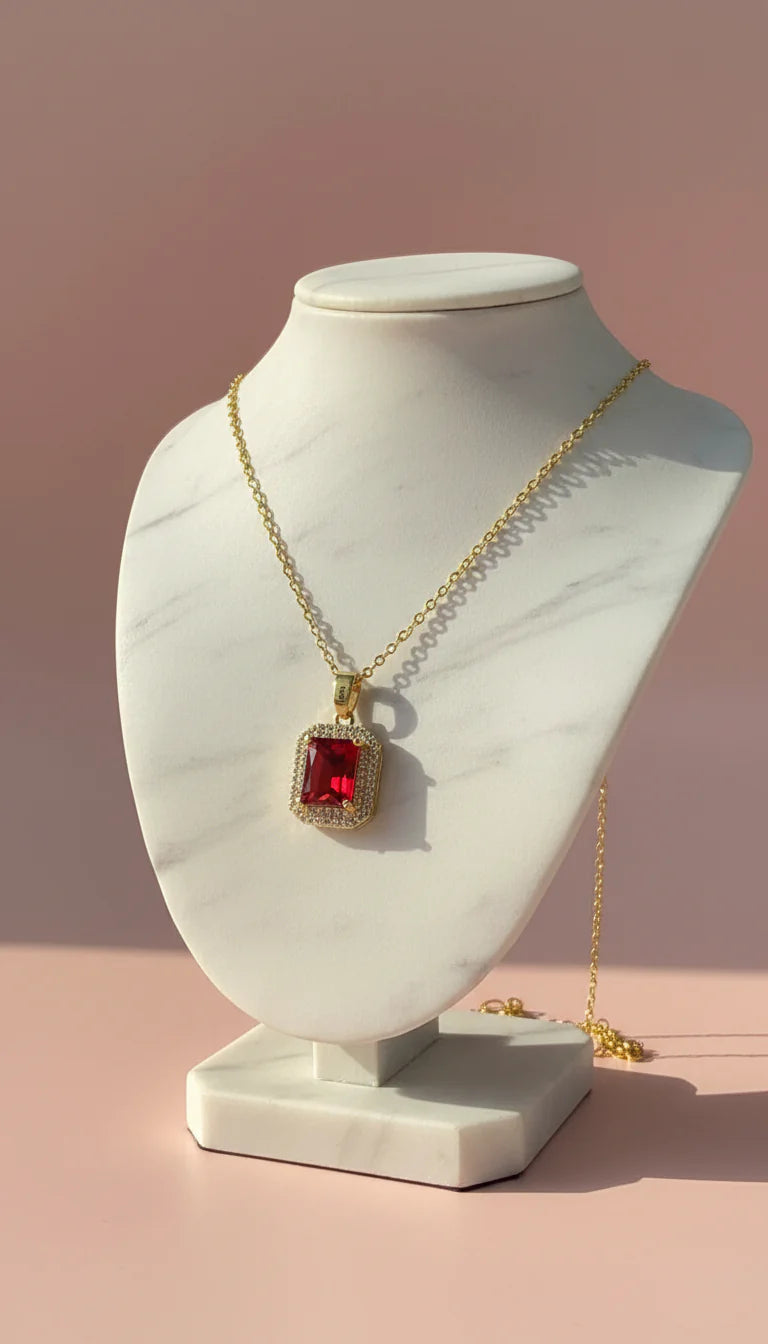 Waterproof Baguette Cut Crystal Pendant Necklace
