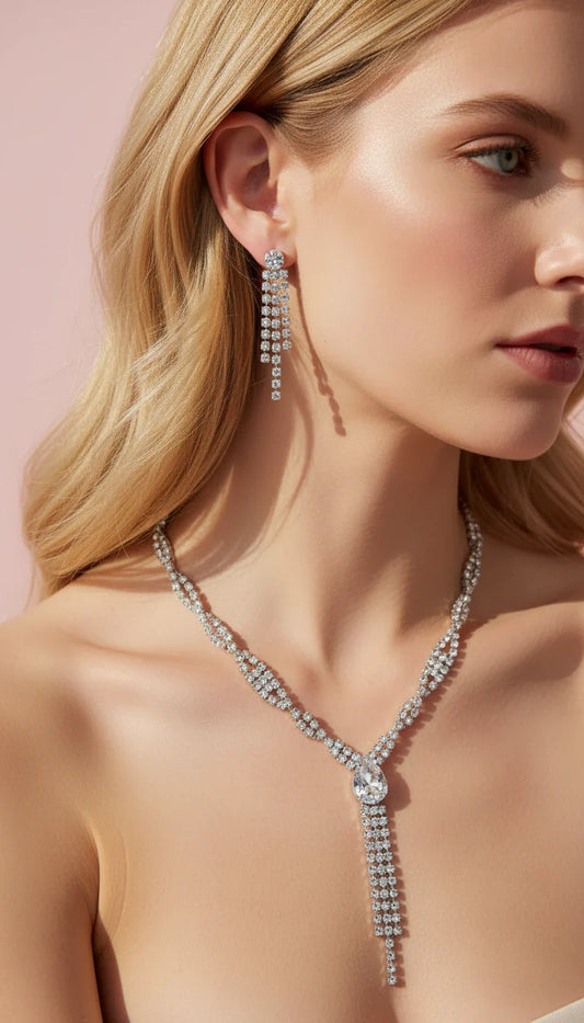 Teardrop Statement Crystal Necklace & Earrings Set