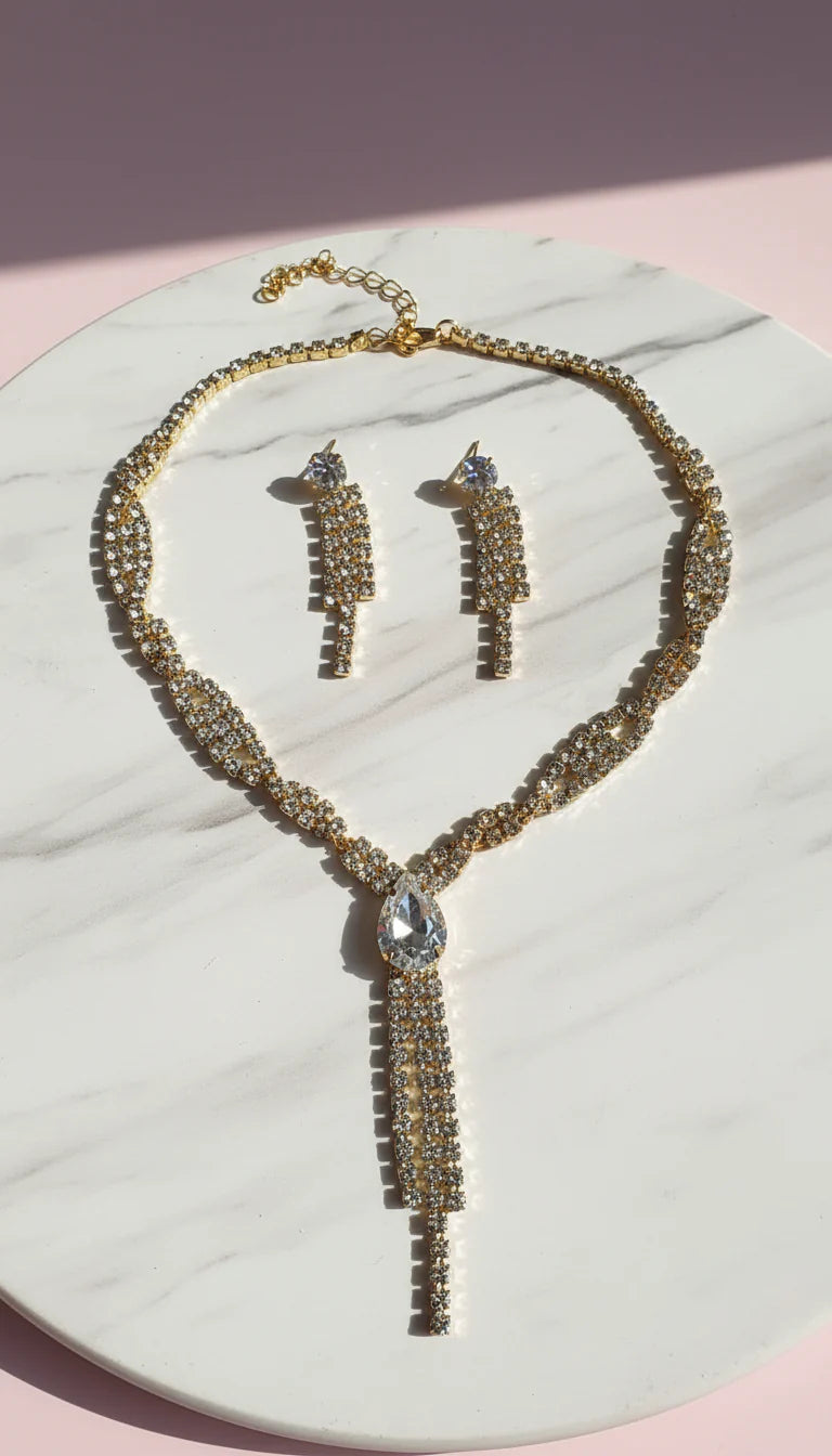 Teardrop Statement Crystal Necklace & Earrings Set