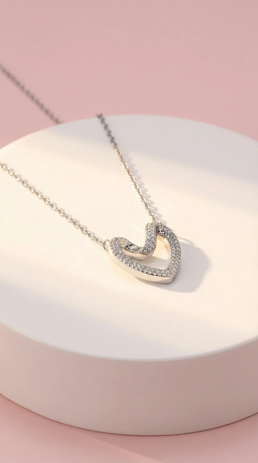 Wavey Heart Crystal Stainless Steel Pendant Necklace