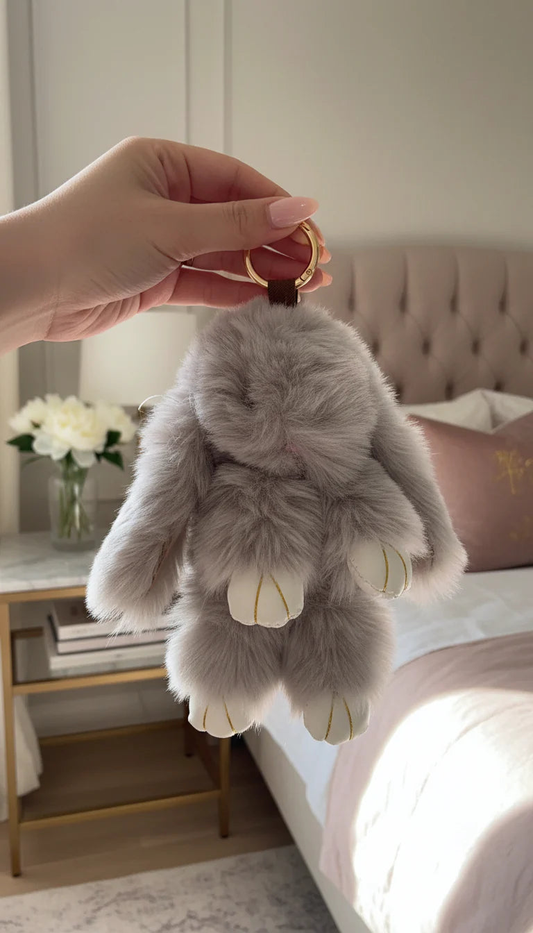 Plush Fluffy Bunny Rabbit Key Ring & Bag Charm