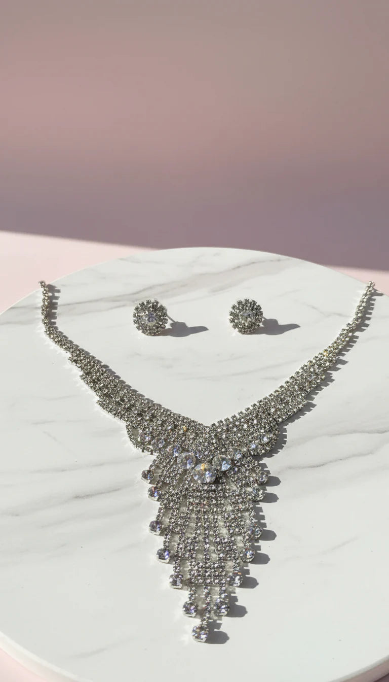 Layered Statement Crystal Necklace & Earrings Set