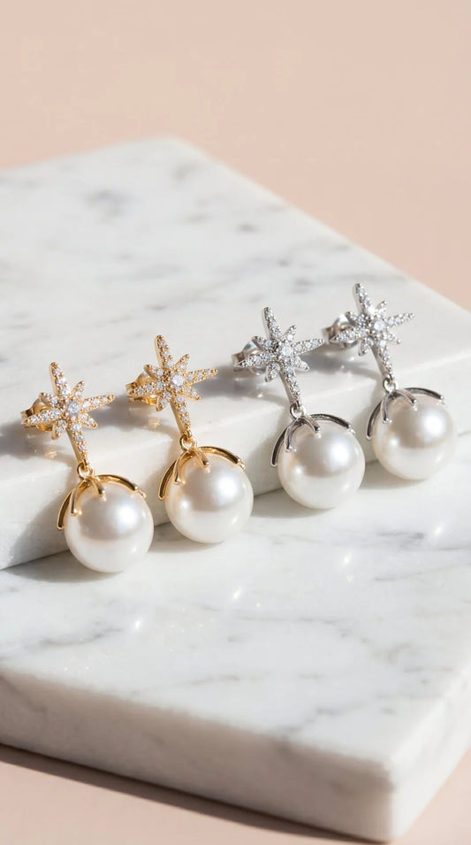 Crystal Star With Pearl Drop & Dangle Earrings