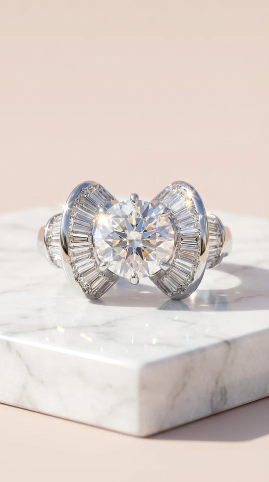 Box set of 12 Silver Bow Crystal Statement Rings