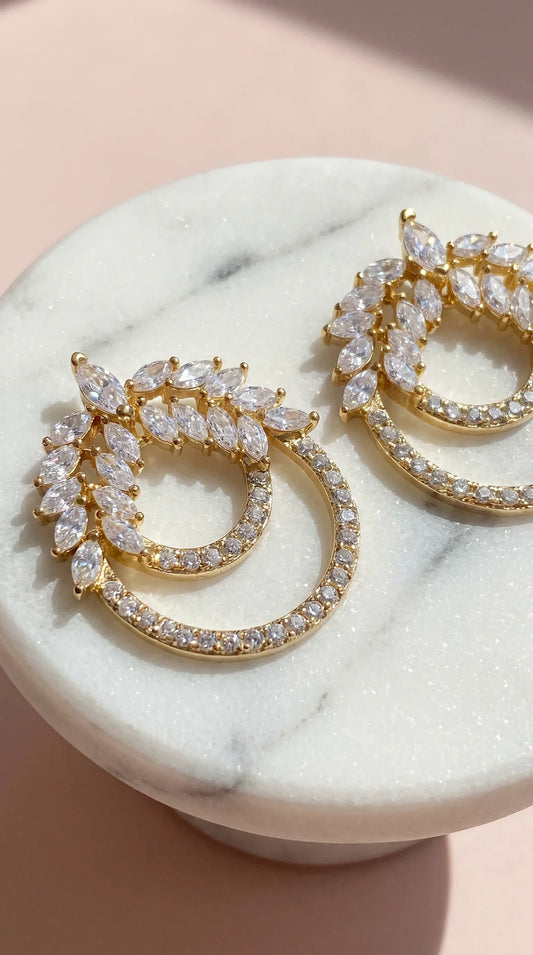Layered Circular Crystal Stud Earrings