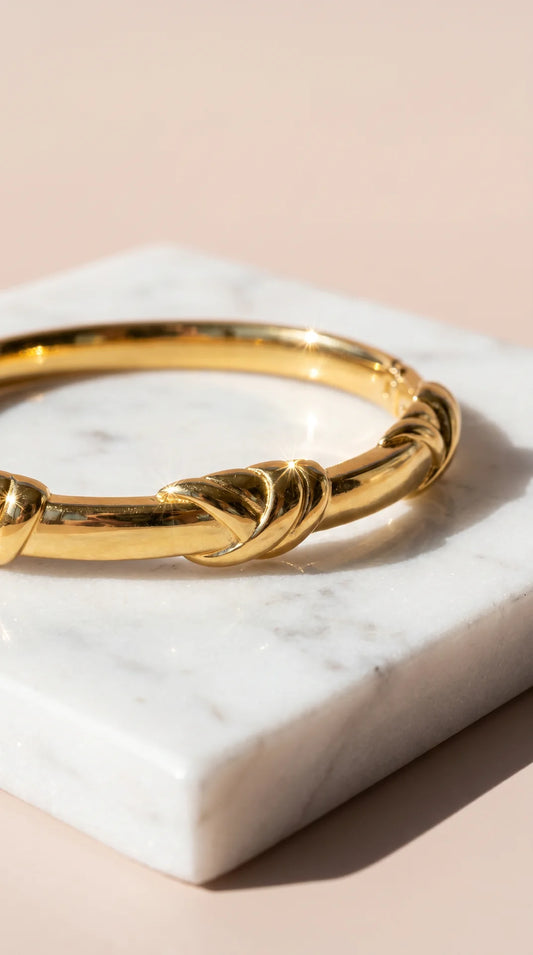 Gold Plated Steel Knot Hinged Bracelet Bangle