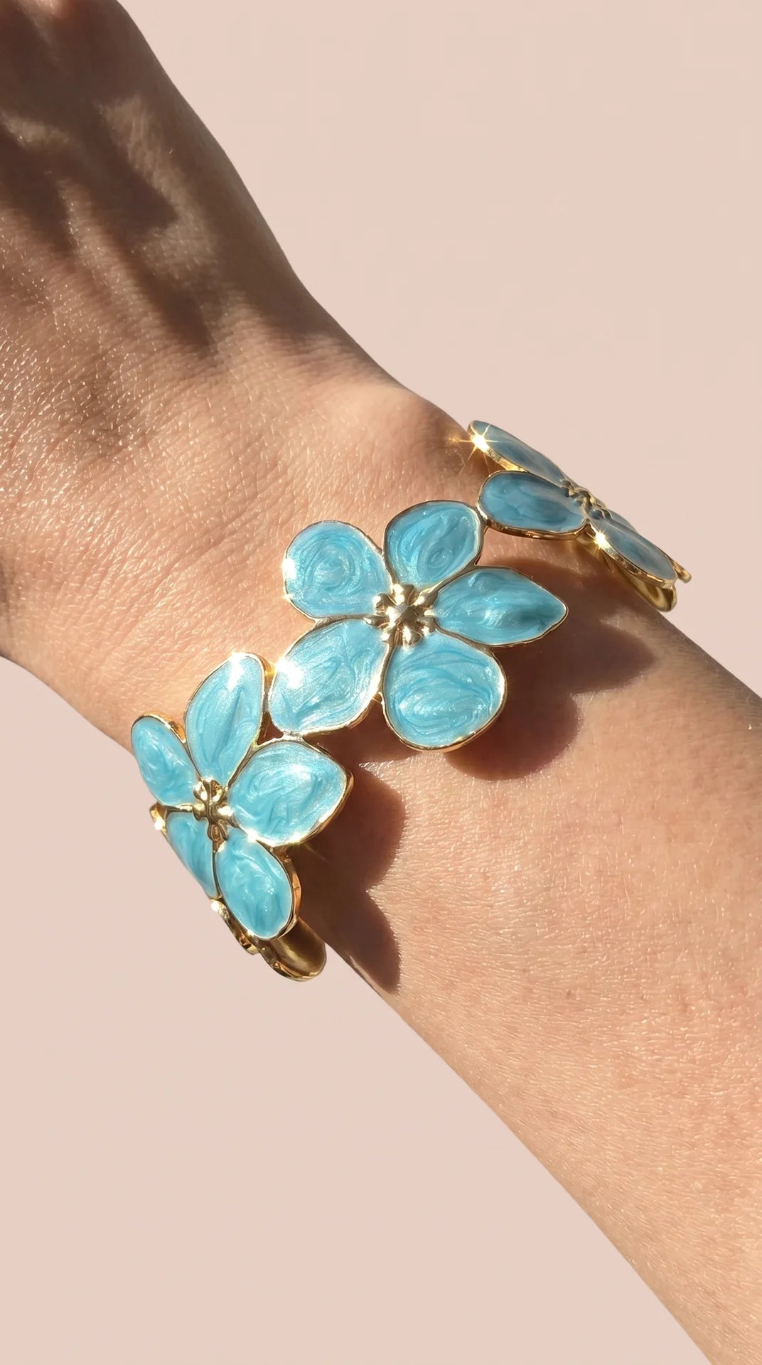 Turquoise Enamel Gold Floral Cuff Bangle