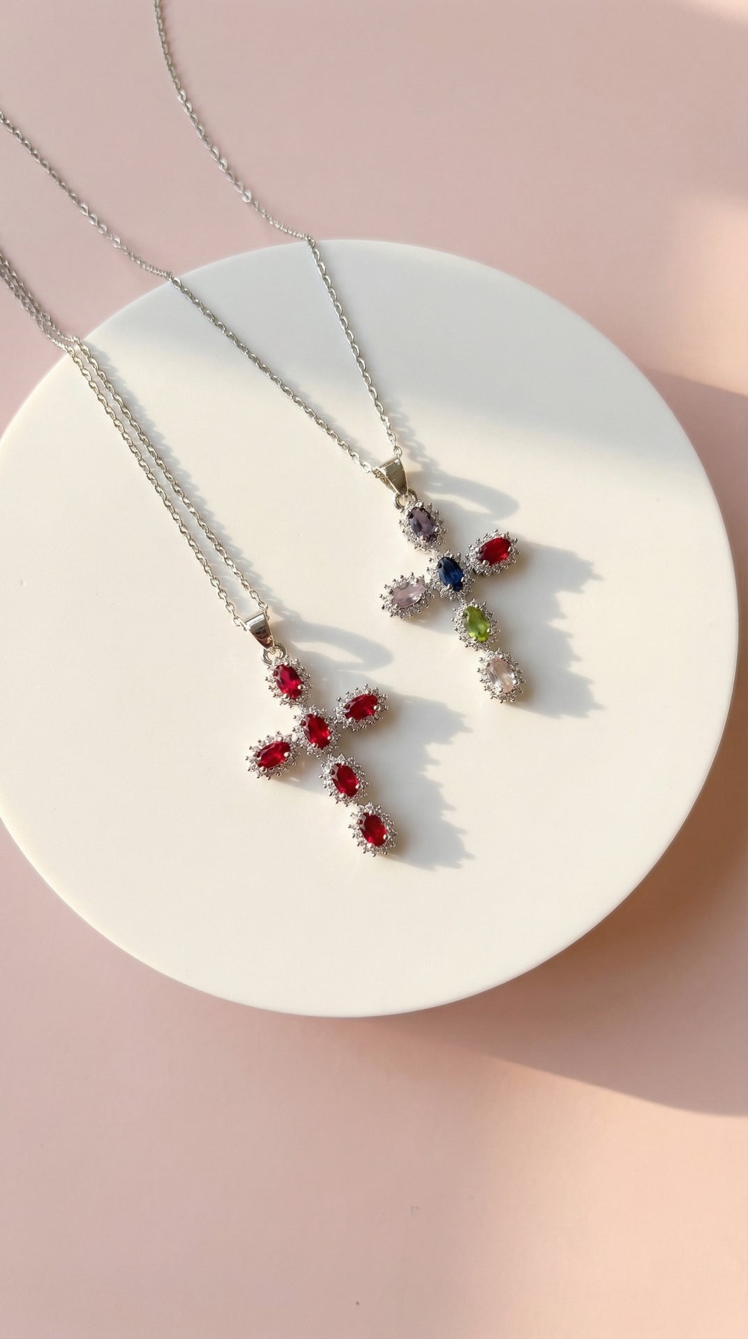 Oval Cut Colourful Symbolic Cross Necklace Pendant