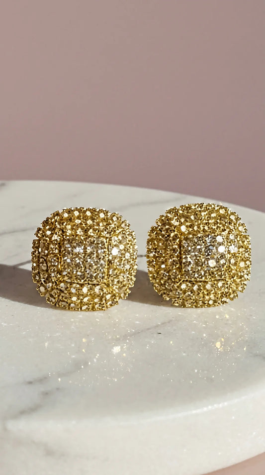 Curved Square Crystal Stud Earrings